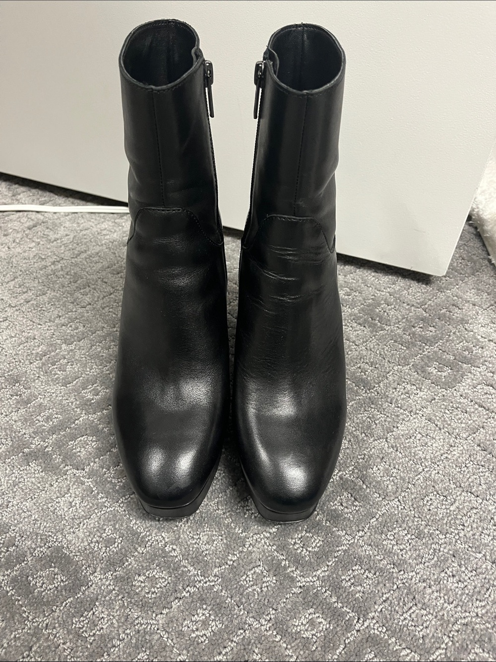 Ash Black Leather Square-Toe Ankle Boots with Side Zip